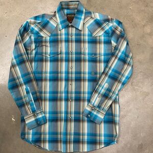 Roper Teal and Gray Plaid Western Button-Down Shirt